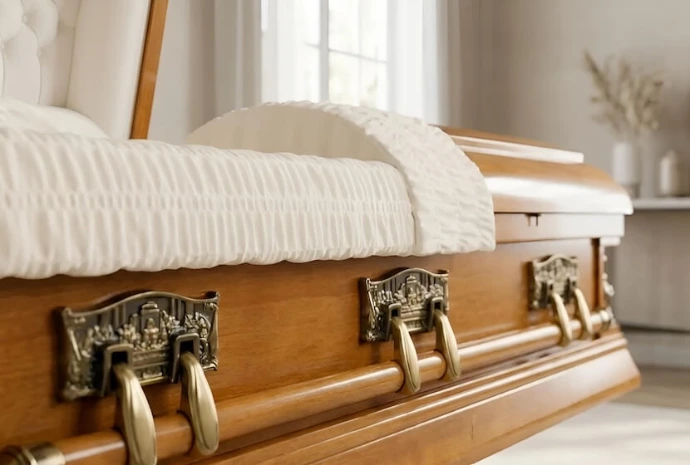 swing handle bar of a walnut casket